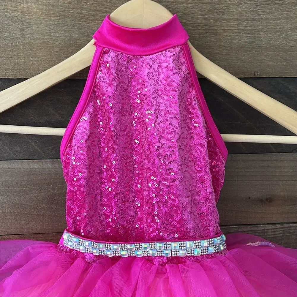 NWOT Weissman Girl's Indigo Swing Dress in Lipstick Pink Dance Costume